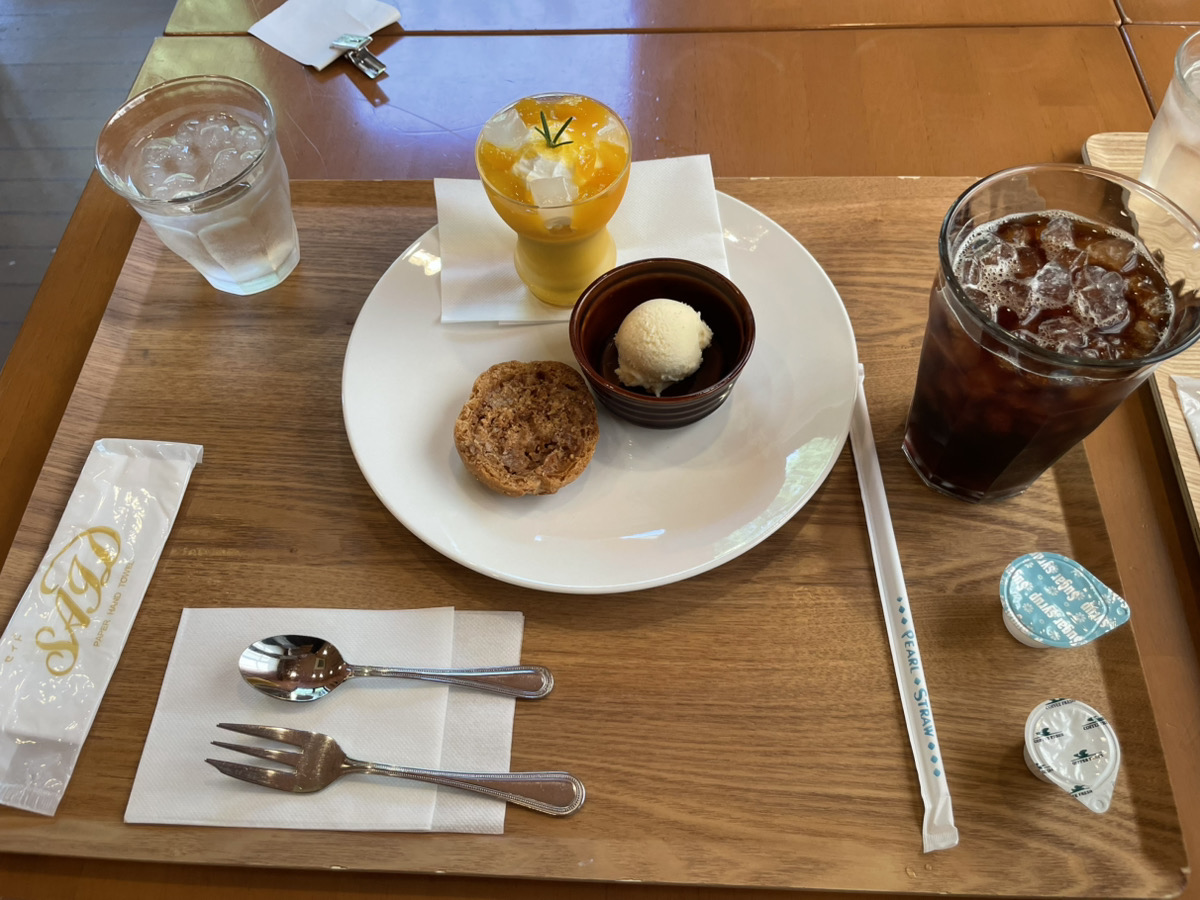 パティスリー サリュー 阿久比町のマンゴープリンとアイスコーヒー